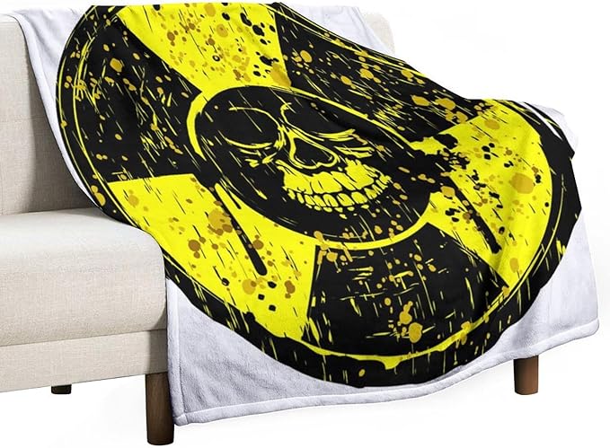 60 x 80 Inches Flannel Throw Blanket Yellow Old Dirty Round Radiation Sign and Grunge Skull Birthday Present for Men Women Winter Holiday Soft Blankets for Bedding Sofa