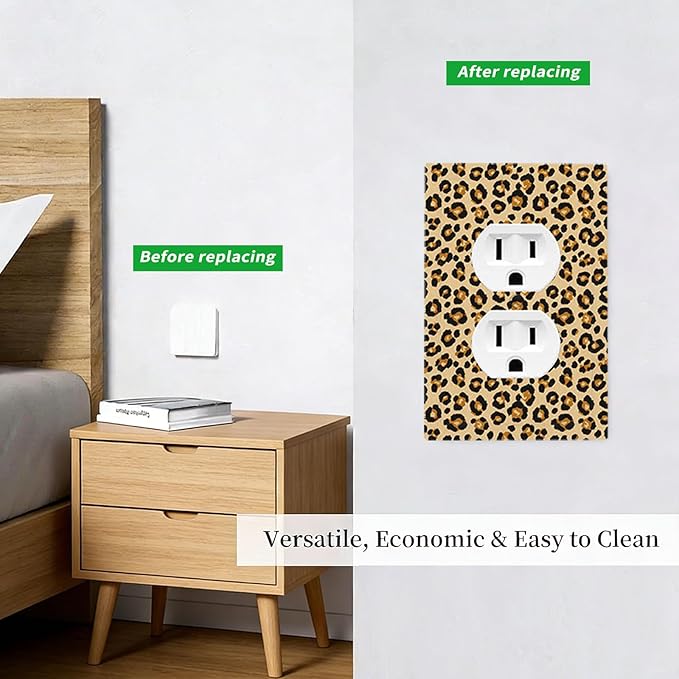 Classic Leopard Print Duplex Wall Plate - 1-Gang Standard US Size Retro 90s Wild Safari Outlet Covers, Bold Leopard Spots for Bedroom or Vanity