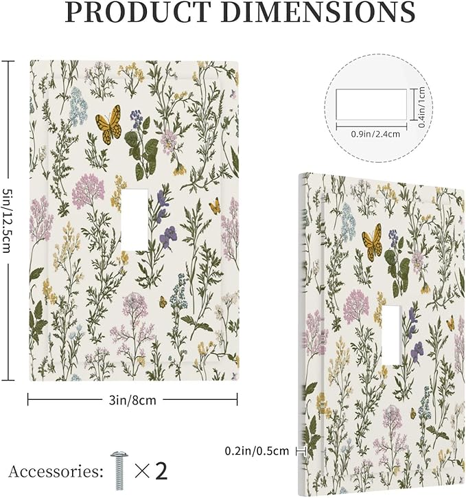 Decorative Light Switch Cover Vintage Colorful Flowers Butterfly Floral 1 Gang Single Toggle Device Electrical Faceplate Switchplates Decorator Outlet Wall Plate For Bed Room Living Room