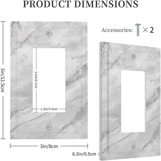 Decorative Outlet Covers Gray Marble Pattern 1 Gang Single Rocker Light Switch Cover Plate GFCI Wall Plates Electrical Switch Plate Cover for Home Farmhouse Decor