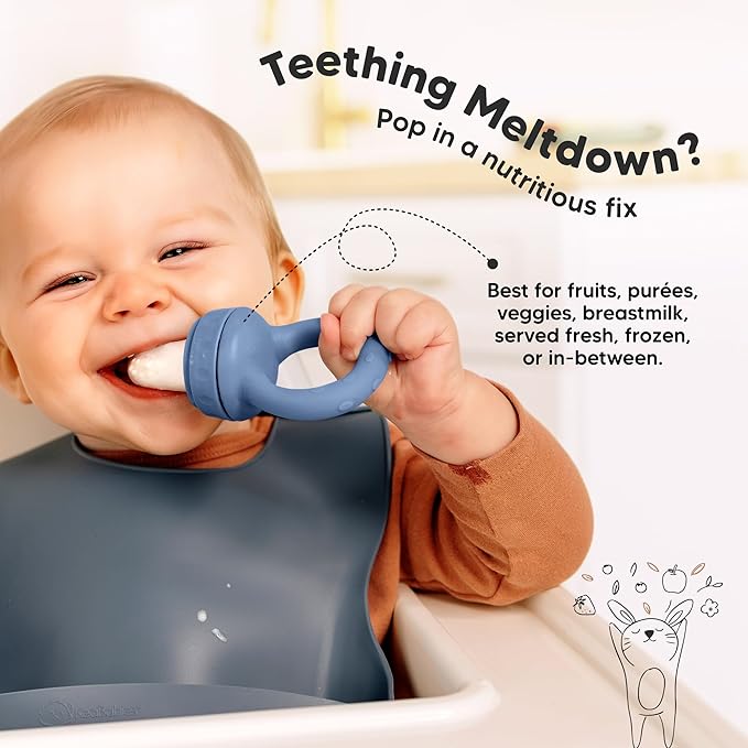 KeaBabies Baby Fruit Feeder 2pk - Silicone Baby Food Feeder for Babies 6-12 Months, Breast Milk Popsicle Teether, Weaning, Pacifier, Freeze Frozen Solid Food, Infant Feeding Essential (Maritime)