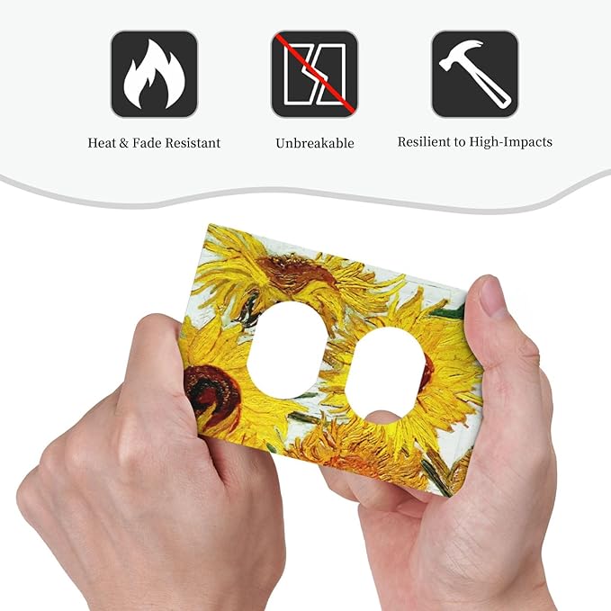 Rustic Sunflower Oil Painting Vintage Flowers Outlet Covers 1 Gang Duplex Light Switch Cover Decorative Switch Plates Electrical Receptacle Faceplate Wall Plate for Bed Room Living Room Decor