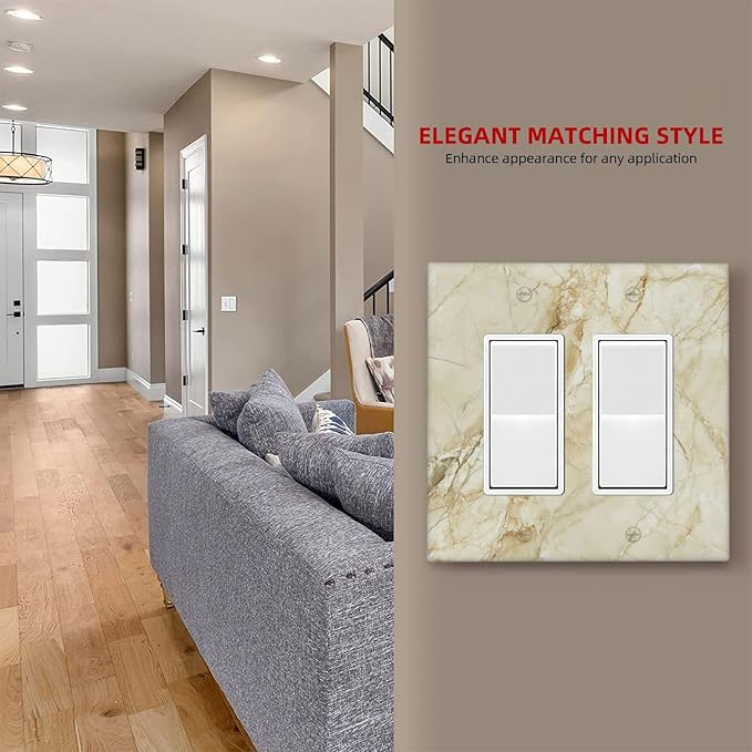 Outlet Covers Creamy Beige Marble Abstract Minimalism 2 Gang Double Rocker Light Switch Cover Plate Decorative Wall Plate GFCI Socket Cover Electrical Switch Plate Covers for Bathroom Home