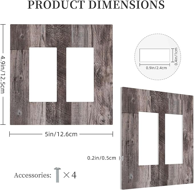 Decorative Outlet Covers Rustic Dark Grey Wood Retro Country Wooden 2 Gang Double GFCI Rocker Electrical Wall Panels Light Switch Cover Plate for Farmhouse Cabin Decor