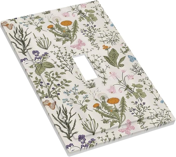 Outlet Covers Boho Floral Vintage Flowers Plants 1 Gang Duplex Light Switch Cover Plate Decorative Wall Plates Electrical Switchplate Receptacle for Bathroom Bedroom Decor（2 Pack）