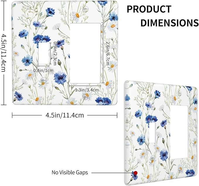 Outlet Covers Watercolor Daisy Blue Floral Vintage Plant 2 Gang Combo Light Switch Cover Plate Toggle Rocker Wallplates Decorative Switch Plates and Outlet Covers for Bedroom Home Decor