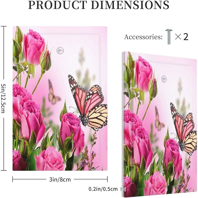Pink Rose Light Switch Cover No Device Wall Plate Decorative 1 Gang Blank Faceplate Electrical Switchplate Spring Butterfly Floral Teen Girl Woman Valentine's Day Kitchen Bathroom Home Art Panel Decor