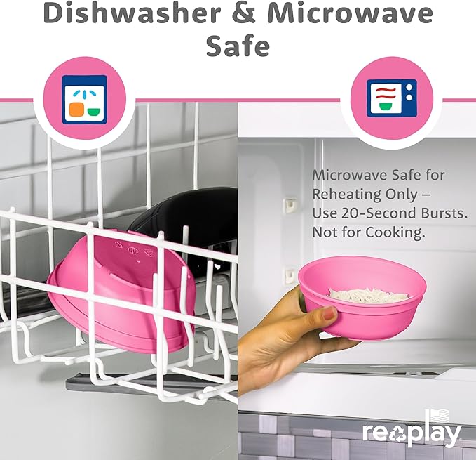 Re-Play 3 Divided Toddler Plates, 3 Utensils Set and 3 Wide Base Bowls - Dishwasher and Microwave Safe - Made in USA - Princess
