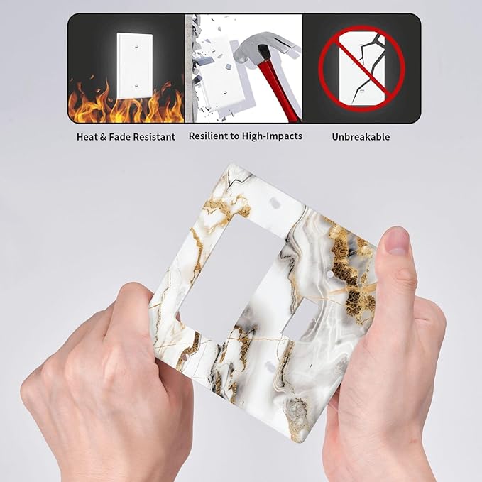 Luxurious Marble Abstract White Gold Tile Modern Simplicity Outlet Covers 1 Toggle 1 Rocker Combination Decorative Wall Plate Electrical Switch Plates Light Switch Cover Plate for Bathroom Kitchen