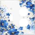 Klein Blue Flowers Watercolor Golden White Floral Wallplates 1 Toggle 1 Duplex Switch Plate Electrical GFCI Faceplate Decorative Light Switch Covers for Bedroom Living Room Decor