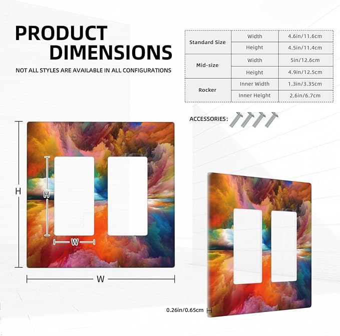 Light Switch Cover Plate Iridescent Abstract Colorful Clouds 2 Gang Double Rocker Decorative Switch plates Rainbow GFCI Wall Plates Electrical Outlet Covers Receptacle for Bathroom Home Decor