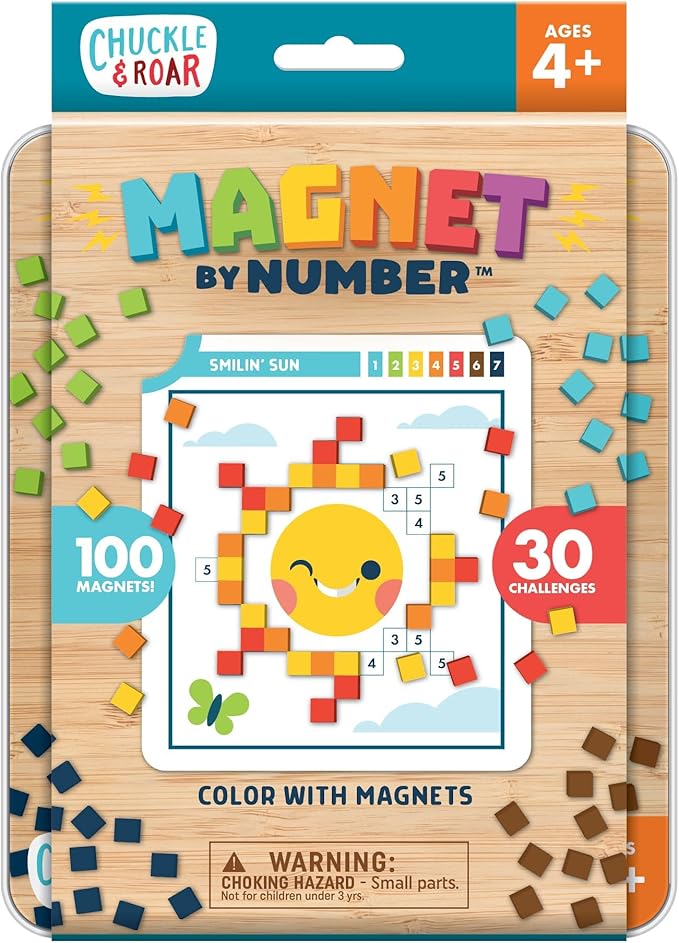 Chuckle & Roar Magnetic Puzzle Kit – Magnet by Number Edition, Mess-Free Color Matching Activity with 30 Challenges, Travel-Friendly Learning Toy for Kids Ages 4+
