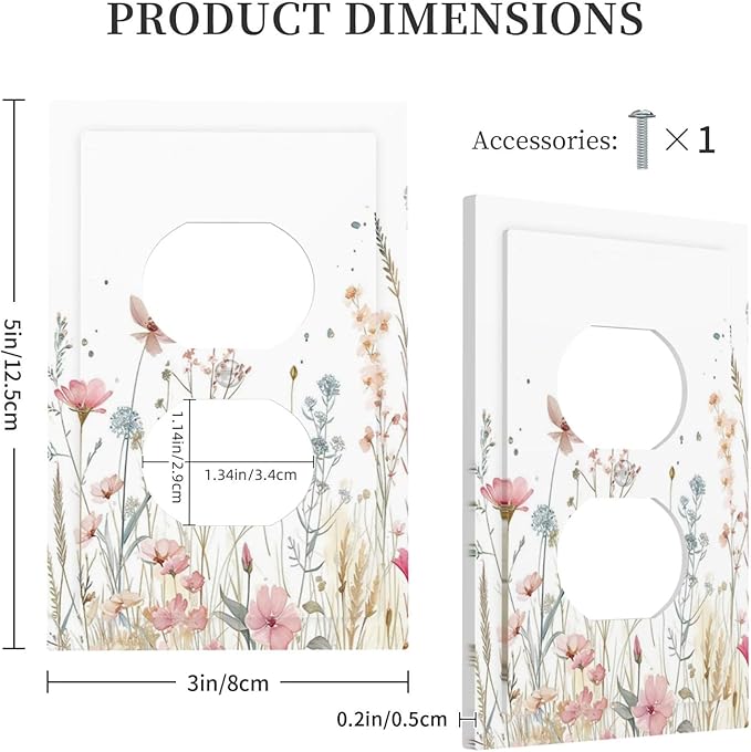 Watercolor Wildflower Pink Flower Plant Floral Outlet Covers 1 Gang Duplex Light Switch Cover Decorative Switch Plates Electrical Receptacle Faceplate Wall Plate for Bedroom Living Room Decor