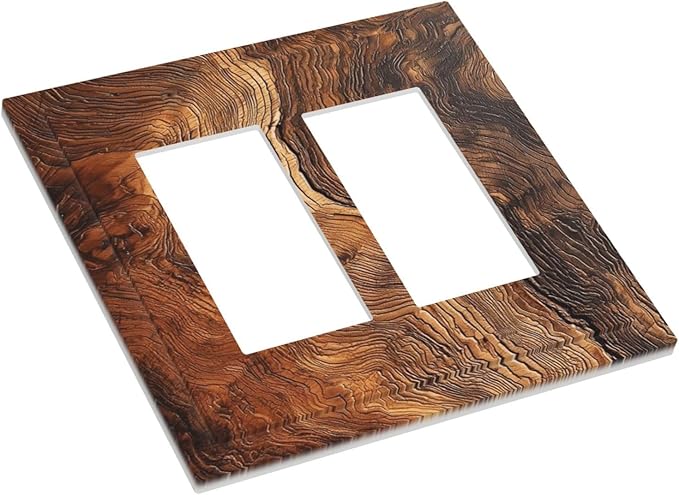 Natural Wood Grain Texture Old Tree Trunk Print Decorative Outlet Covers 2 Gang Double GFCI Rocker Electrical Wall Panels Light Switch Cover Plate for Farmhouse Home Decor