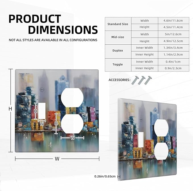 Colorful Nyc Skyline Textured Modern Abstract Wallplates 1 Toggle 1 Duplex Switch Plate Electrical GFCI Faceplate Decorative Light Switch Covers for Bedroom Living Room Decor