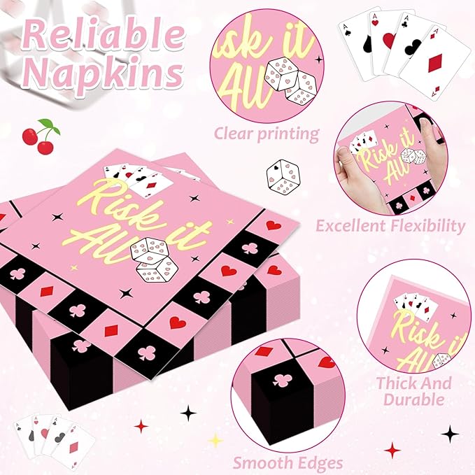 96 Pcs Casino Paper Party Plates and Napkins for Las Vegas Themed Party Supplies Casino Night Poker Dessert Tableware Set for 24 Guests Las Vegas Birthday Bachelorette Party Decorations
