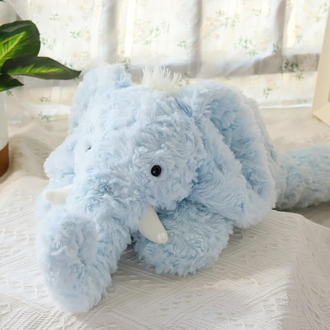Soft Weighted Elephant Stuffed Animal 20.5" 2Lbs, Sturdy and Fluffy Blue Elephant Plush Toy for Kids Adults, Cute Plushy Hugging Toy for Kids (20.5"x7.9"x5.9")