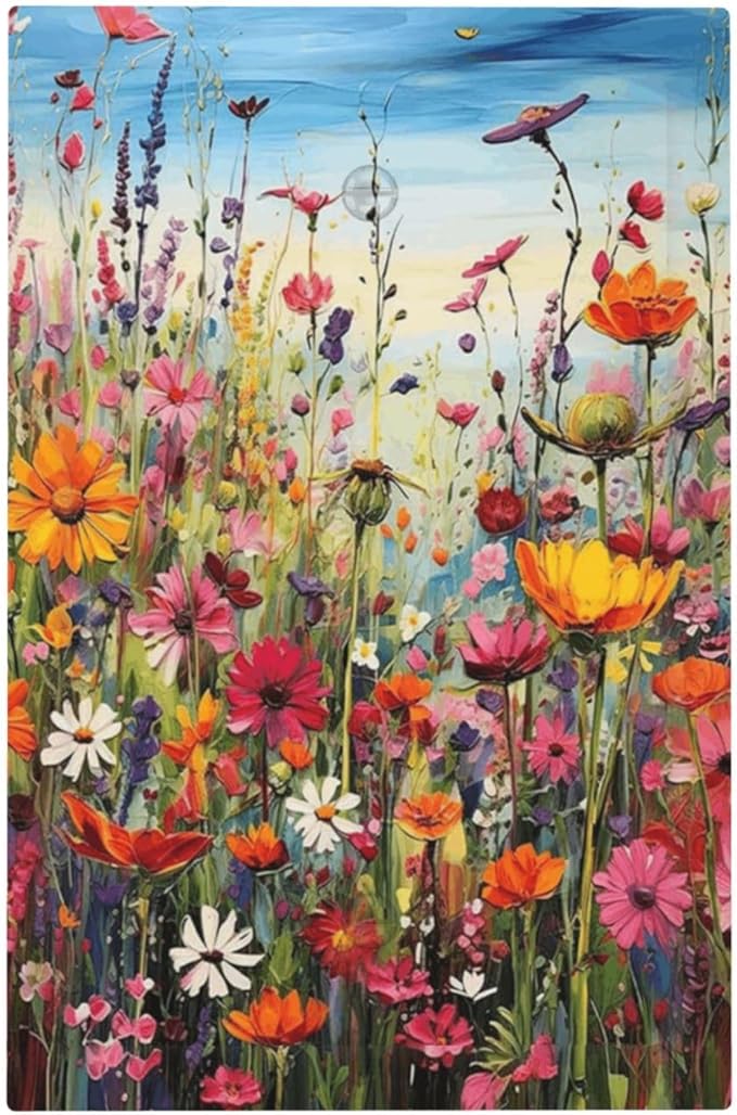 Colorful Wildflowers Painting Floral Flower Light Switch Cover Plate 1 Gang No Device Blank Electrical Wall Plates Faceplate Decorative Switch Plate Covers for Bedroom Living Room Decor