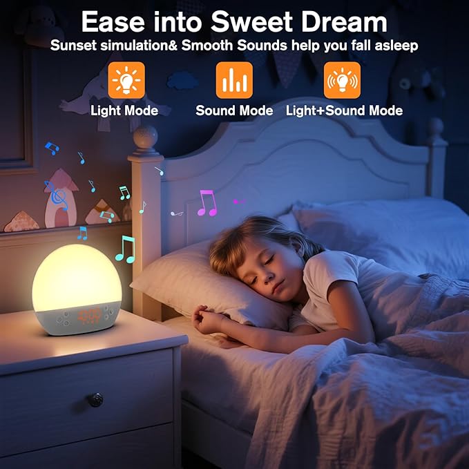 KEPLUG Wake Up Light Sunrise Alarm Clock,Digital Alarm Clocks Bedside Dimmable Night Light,White Noise Sound Machine 30 Soothing Sounds, Loud Alarm Clock for Heavy Sleepers Adults Kids,Ideal for Gift