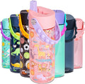 Elemental Water Bottles for Kids - Splash Kids Water Bottle for School with Pop-it Handle - BPA Free Tritan Plastic Water Bottle with Straw Leak Proof when Spout is Closed -Pink Safari - 18oz