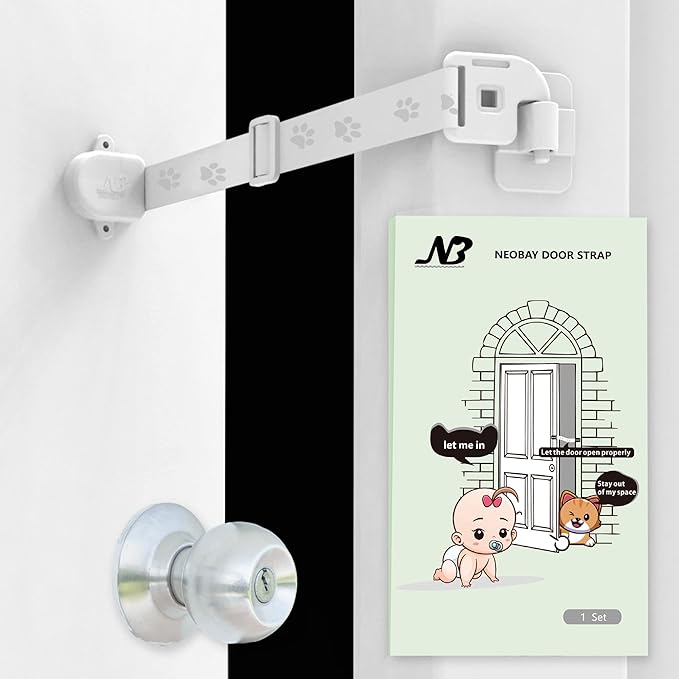 Neobay Magnetic Child Proof Door Lock & Adjustable Cat Door Latch, No Need for Interior Cat Door, Keeps Toddler Out of Litter Box, No-Drill Door Locks for Kids Safety, Easy Adult Access
