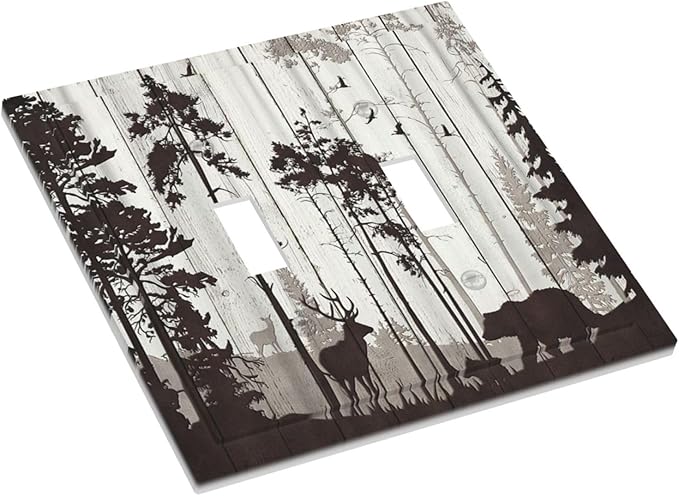 Light Switch Cover Rustic Deer Hunting Forest Woodland 2 Gang Wall Plate Double Light Switch Plate Country Toggle Decorative Outlet Covers Electrical Switchplate for Farmhouse Home Decor