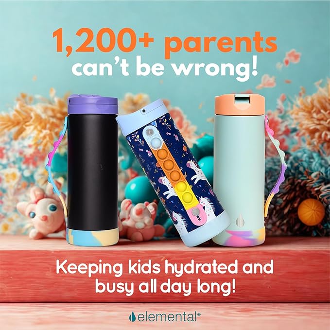 Elemental Iconic Kids Water Bottle for School - 100% Leak-Proof Insulated Water Bottles with Straw Lid & Pop-It Handle for Boys & Girls - Triple-Wall Insulated & BPA-Free, 14oz – Mint Sorbet