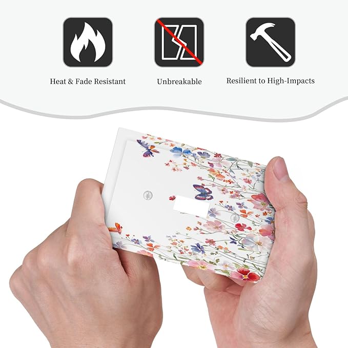 Colorful Flower Watercolor Floral Butterfly Bird Decorative Light Switch Cover 1 Gang Single Toggle Device Electrical Faceplate Switchplates Decorator Outlet Wall Plate for Bedroom Living Room Decor