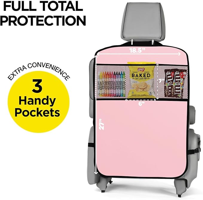 lebogner Back Seat Cover for Kids + 3 Pocket Storage Organizer, (Pink - 3 Pocket)