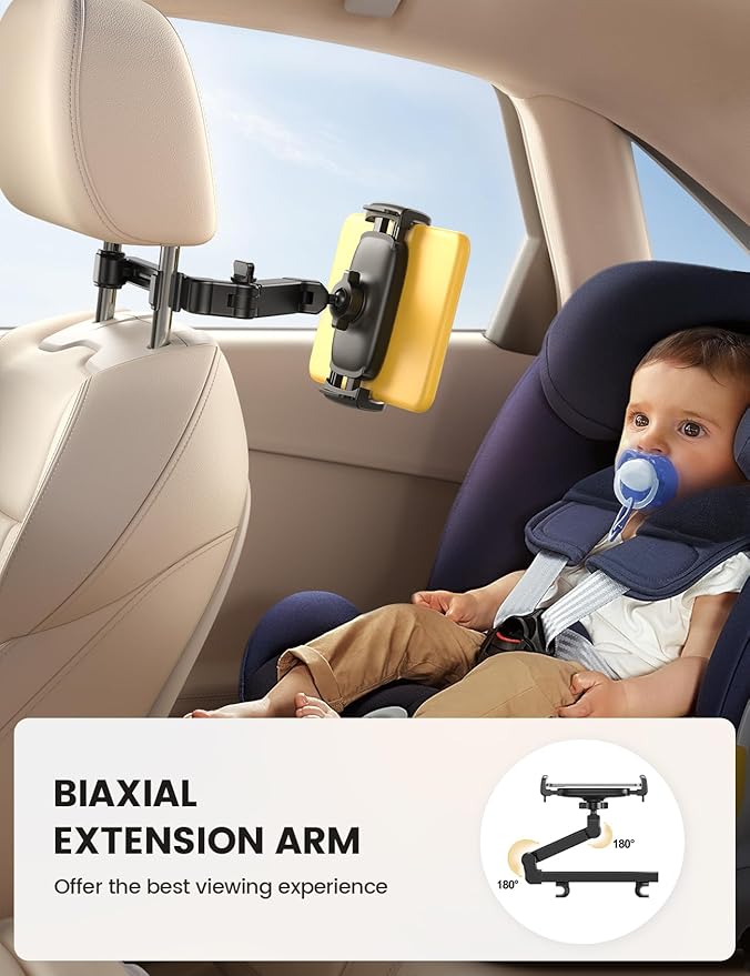 Lamicall Car Headrest Tablet Holder - [3 in 1 Extension Arm] Adjustable Tablet Car Mount for Back Seat, Gifts Road Trip Essentials for Kids, for 4.7-11" Devices, iPad Pro, Galaxy, Fire, Mother's Day