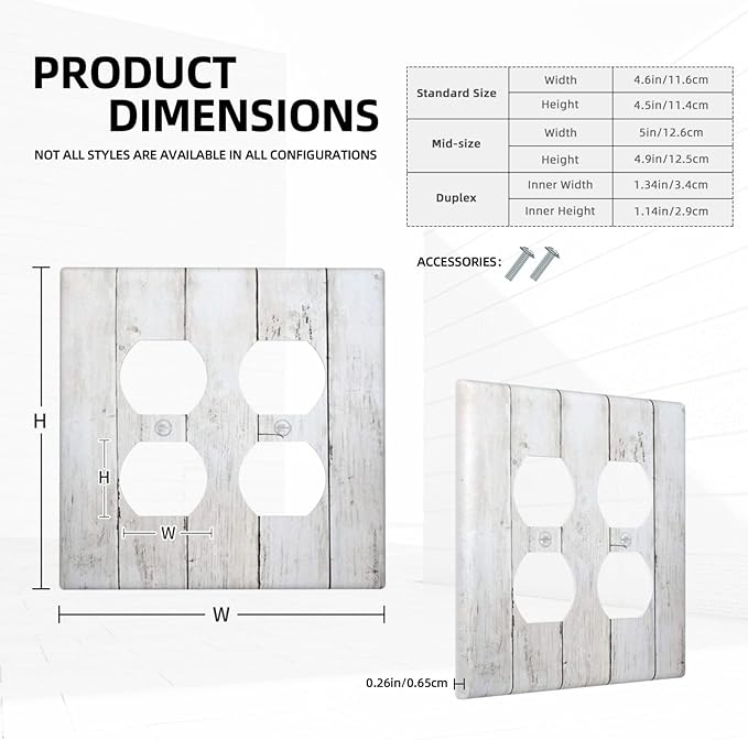 Modern Rustic Wood White Oak Print Outlet Covers 2 Gang Double Duplex Decorative Light Switch Covers Electrical Wallplates Socket Faceplate for Farmhouse Home Decor