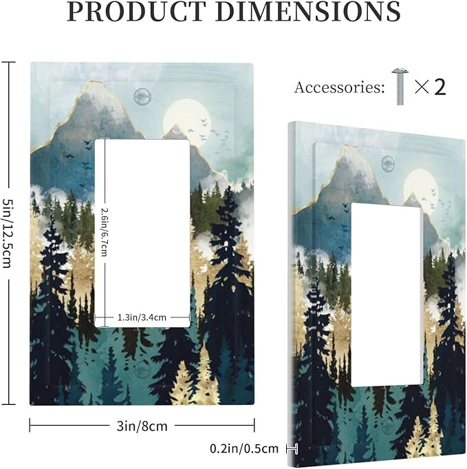 Boho Mountain Forest Abstract Sunset Sunrise Sun 1 Gang Rocker Light Switch Covers Single Decora Outlet Wall Plate Decorative Switchplate Faceplate GFCI for Country Bathroom Bedroom Decor