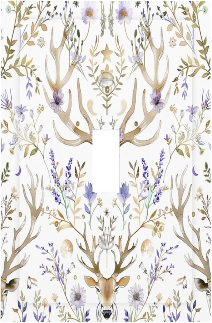 Decorative Light Switch Cover Gothic Retro Floral Damask Elk Wild Flower 1 Gang Single Toggle Device Electrical Faceplate Switchplates Decorator Outlet Wall Plate For Bed Room