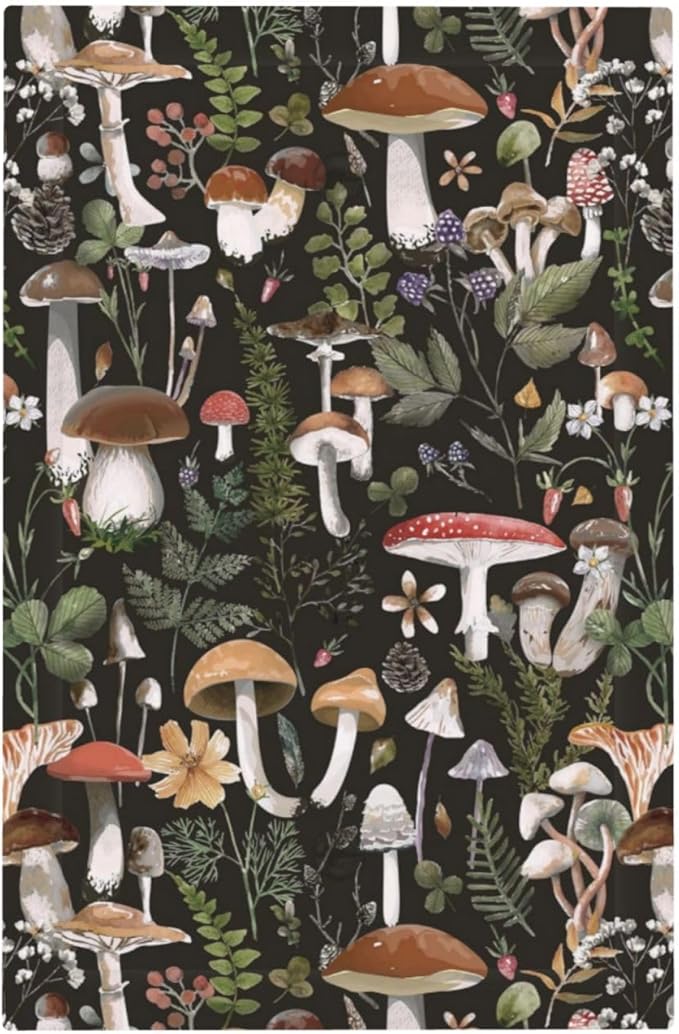 Funny Cute Vintage Gothic Black Boho Mushroom Decorative 1 Gang No Device Blank Wall Plate Plant Leaf Fungus Oversize Electric Unused Receptacle Decorator/Gfci Light Outlets/Switches Face Plate Cover