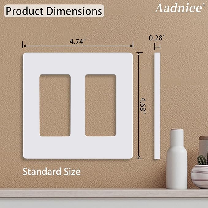 Screwless Decorator Wall Plates, 2-Gang Decorative Outlet Covers, Standard Size 4.68" x 4.74" Switch Plate and Hidden Screw Faceplate (10 Pack, Gloss White)