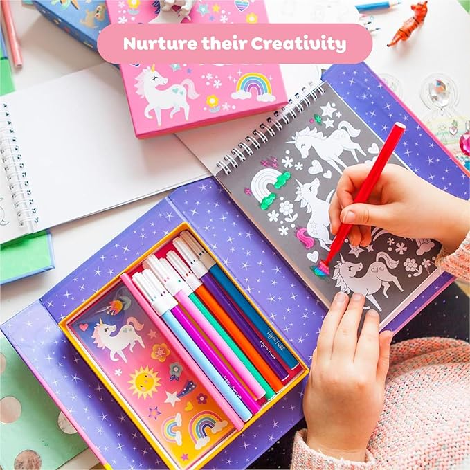Tiger Tribe Coloring Set - Unicorns, Activity Set for Kids, incl. Stickers & Markers Portable Storage Box, Perfect for Travel, Great Gift