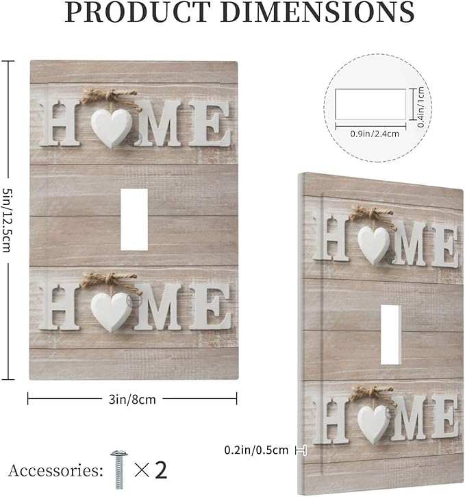 White/Brown Wood Sweet Home Art Sign Decorative Light Switch Cover 1-Gang Vintage Country Farm Family Wooden Letters Single Toggle Wall Plate Electrical Device Outlet Switch Faceplate Cover Jumbo Size