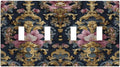 Decorative Light Switch Cover Plate Rococo Pink Floral Flower Gold Leaf 4 Gang Wall Plates for Electrical Outlets Quad Toggle Switch Plate Covers Outlet Covers Faceplate for Home Decor