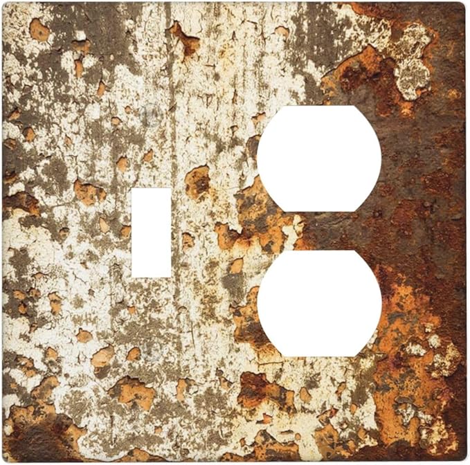 Wallplates Vintage Metal Rust Texture Peeling Paint 1 Toggle 1 Duplex Switch Plate Electrical Gfci Faceplate Decorative Light Switch Covers For Farmhouse Cabin Decor
