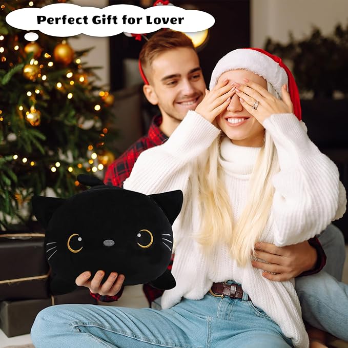 Finebee Weighted Black Cat Stuffed Animals, Cute Weighted Black Cat Plush, Soft Stuffed Weighted Plushie Pillow Gifts for Girls Boys(13.8" 1.6Lbs)