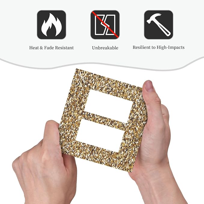 Decorative Outlet Covers Gold Glitter Sequins 2 Gang Double Rocker Light Switch Cover Plate Electrical Switch Plate Cover Decorate GFCI Wall Plate for Bedroom Cabin Decor