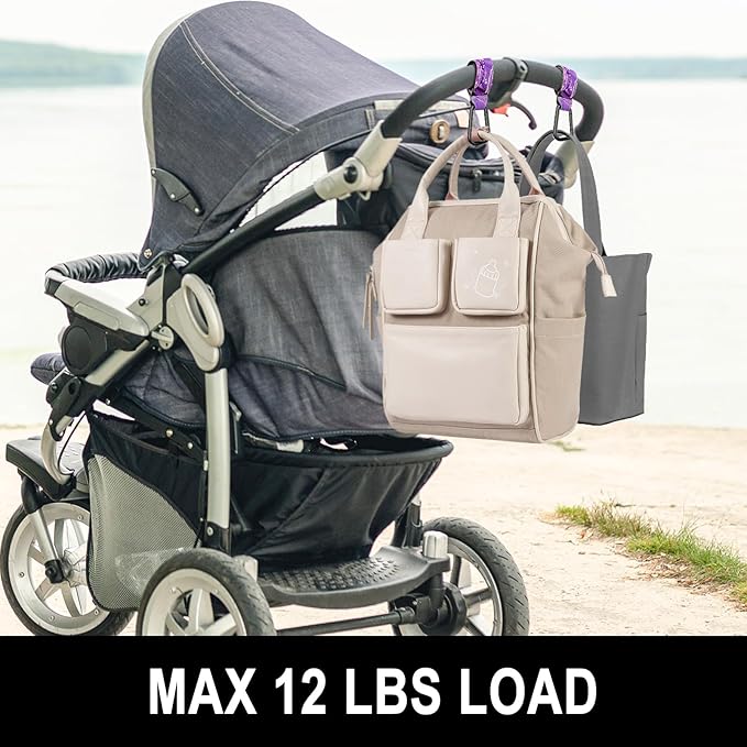 Baby Stroller Hooks for Hanging Bags, Universal Stroller Clips Accessories, Mommy Hook for Diaper Bag, Shopping Cart, Purse, Backpack - 2 Pack, Purple Marble