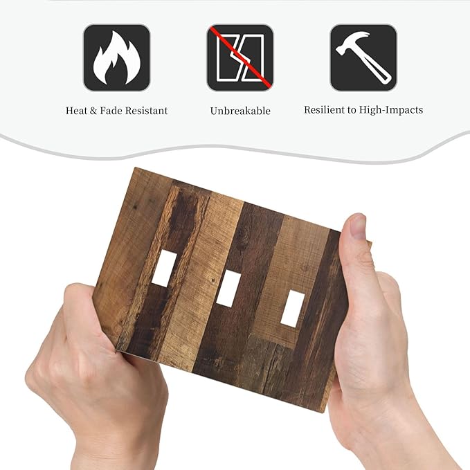 Decorative Switch Plates Natural Wood Brown Wooden Planks 3 Gang Wall Plate Triple Toggle Light Switch Cover Faceplate Electrical Wall Panels For Farmhouse Cabin Decor