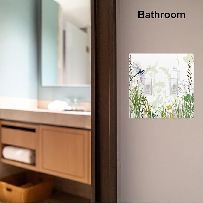 Wildflower Dragonfly 2-Gang Double Toggle Switch Plate, Spring Garden Floral Wall Plate for Home, Sunroom, Bedroom & Bathroom