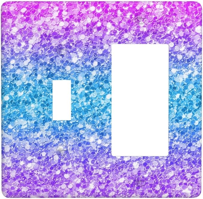 Light Switch Cover Plate Fantasy Colorful Glitter Blue Purple Gradient 2 Gang Toggle Rocker Combo Wall Plates Decorative Switch Plates and Outlet Covers Socket Cover for Kids Room Home Decor