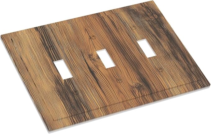 Decorative Switch Plates Vintage Rustic Country Brown Wood 3 Gang Wall Plate Triple Toggle Light Switch Cover Faceplate Electrical Wall Panels For Farmhouse Cabin Decor