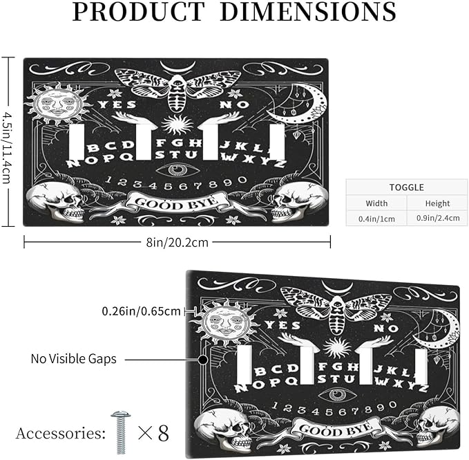 Black Witchy Skeleton Skull Gothic Sun Moon Light Switch Covers Quad Toggle Electrical Faceplate 4 Gang Wall Plate Decorative Switch Plates Cover for Bedroom Living Room Decor