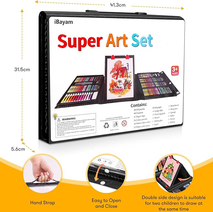 iBayam Art Kit, 251-Pack Art Supplies Drawing Kits, Arts and Crafts Gifts Box for Adult, Art Set Case with Trifold Easel, Scratch Paper, Sketch Pad, Coloring Book, Crayons, Pencils