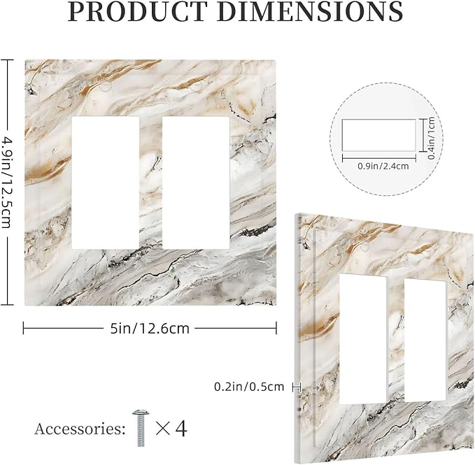 Matte Beige Gold Marble Granite Abstract Print Decorative Outlet Covers 2 Gang Double GFCI Rocker Electrical Wall Panels Light Switch Cover Plate for Bathroom Kitchen Decor