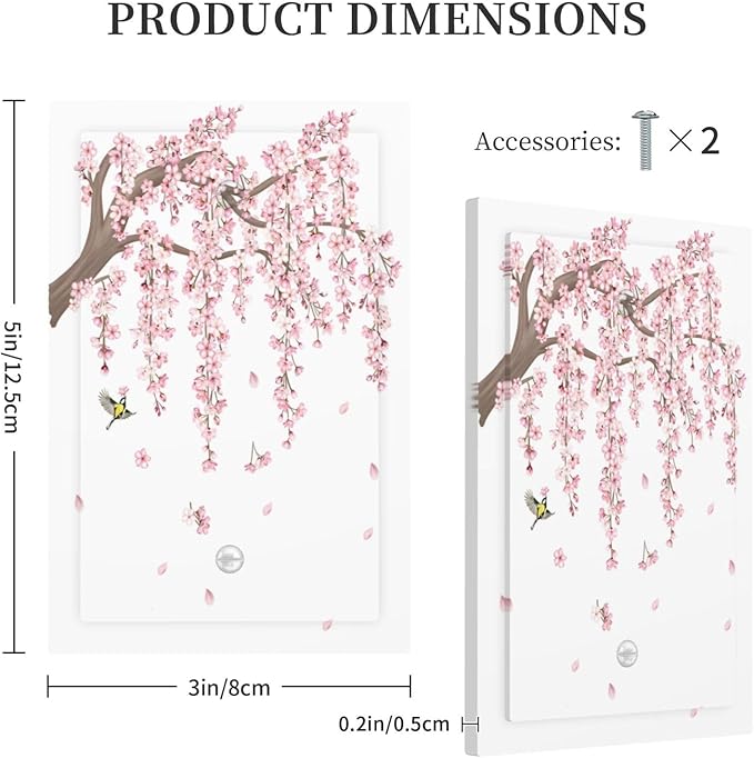 Pink Flower Tree Branch Cherry Blossom Tree Floral Birds Light Switch Cover Plate 1 Gang No Device Blank Electrical Wall Plates Faceplate Decorative Switch Plate Covers for Bedroom Living Room Decor